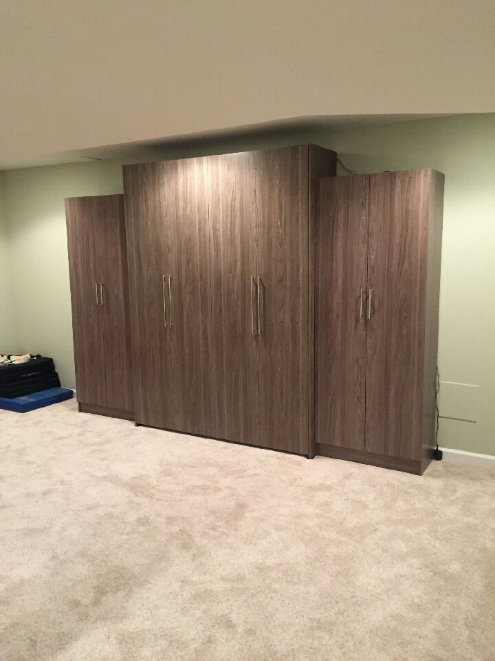 Queen-size vertical with two custom cabinets 30 inches each in I washed gray finish