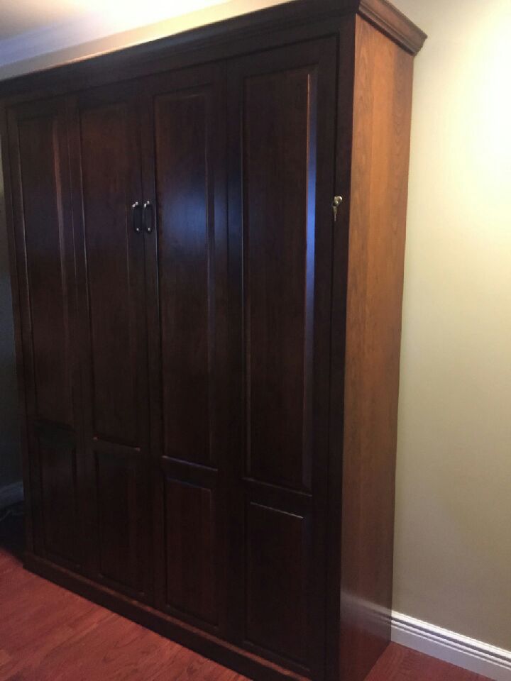 solid wood cherry beautifully magnificently made queen size vertical murphy bed