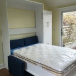 Vertical Queen Size Murphy Bed with Murphy Sofa in white -opened.
